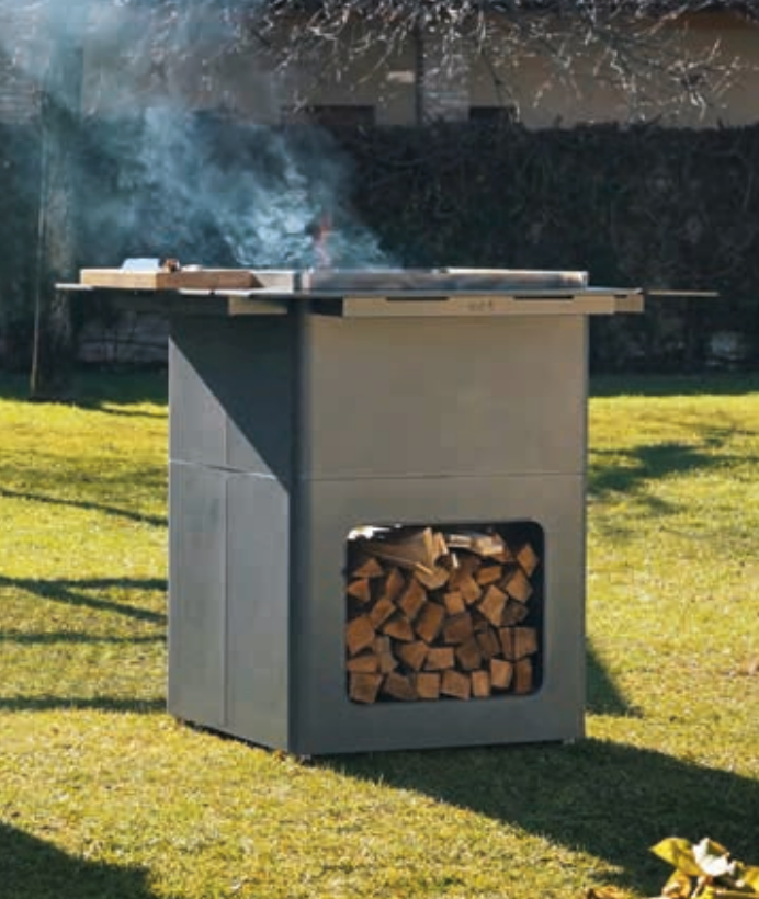ESH Feuertisch mit Holzaufbewahrung & Tischplatte  {Bestellware}